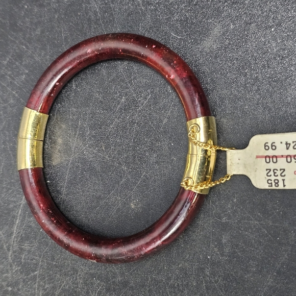 Elegant Red Bangle Bracelet with Gold Accents - Picture 1 of 5